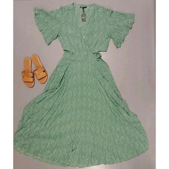 Maje MFPRO2401 Rimaro Dress NWT 42 Vert Ethnique Cupro Viscose –No Belt SS22 - Picture 1 of 16